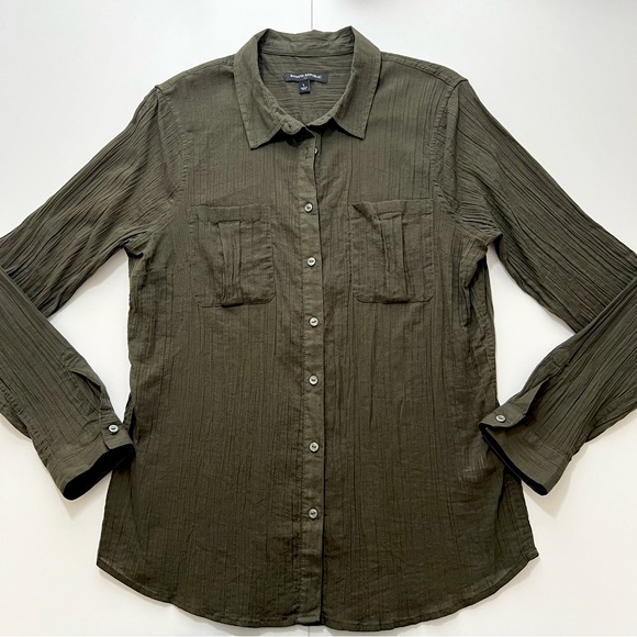 Banana Republic Army Green Button-Up Long Sleeve Cotton Gauze Shirt Size Large - Picture 1 of 6